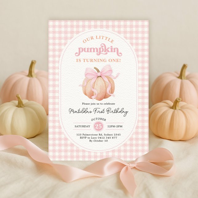Invitation Coquette Citrouille Pink Bow Girl 1er anniversaire (Créateur téléchargé)
