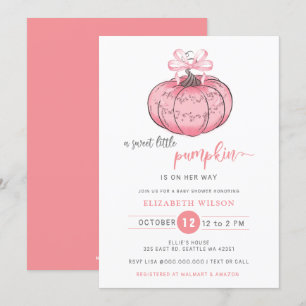 Invitation Coquette Citrouille Pink Bow Girl Baby shower