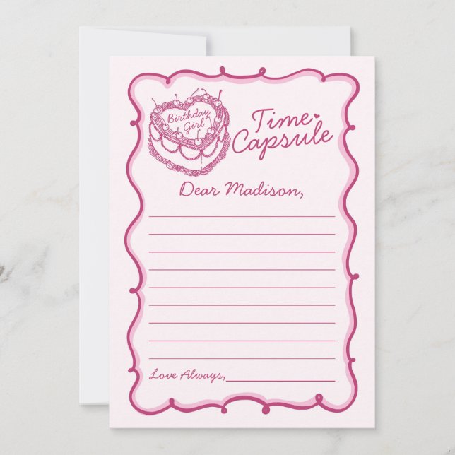 Invitation Coquette Coeur rose Cerise Gâteau Temps Capsule (Devant)