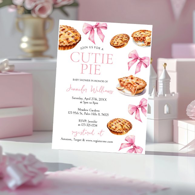 Invitation Coquette Cutie Pie Sweet Pink Bow Baby shower (Créateur téléchargé)