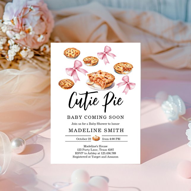 Invitation Coquette Cutie Pie Sweet Pink Bow Baby shower (Créateur téléchargé)