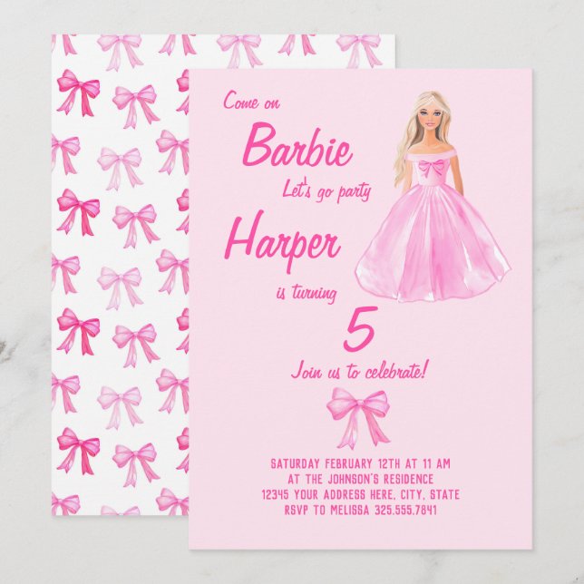 Invitation Coquette d'anniversaire de la poupée de Preppy (Devant / Derrière)