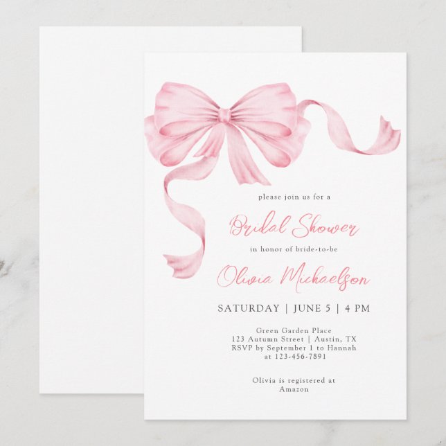 Invitation Coquette de boîte de ruban rose Fête des mariées m (Devant / Derrière)