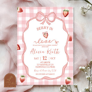 Invitation Coquette de la baie de fraise à carreaux roses amo