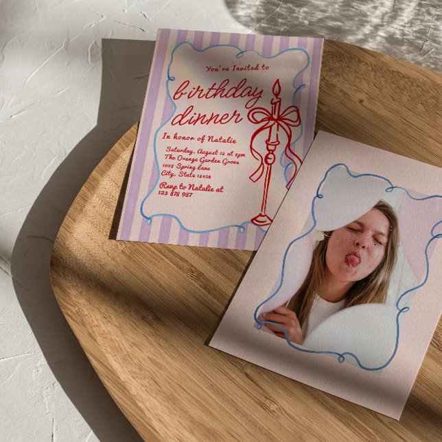 Invitation Coquette Dessinée à la main Bougie Photo Anniversa (Créateur téléchargé)