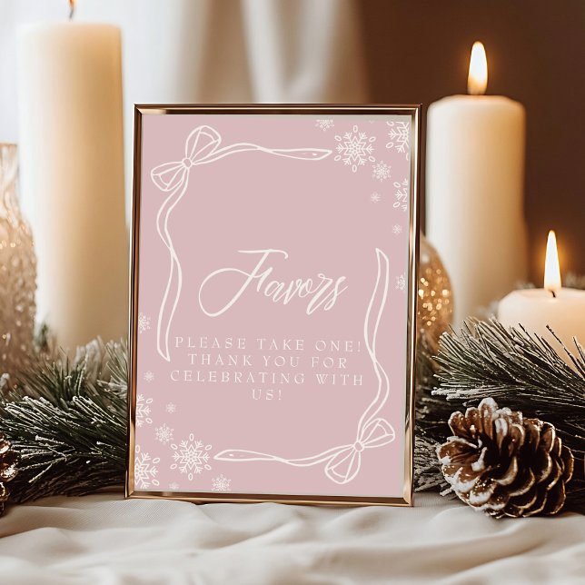 Invitation Coquette d'hiver rose Favoriser le panneau de tabl (Pink Winter Coquette Favor Table Sign Invitation)