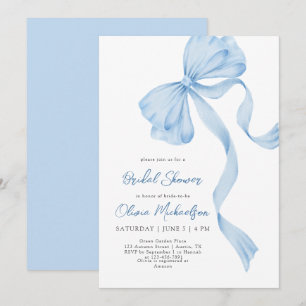 Invitation Coquette Dusty Blue Bow Ribbon Fête des mariées
