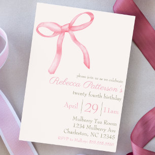 Invitation Coquette féminine Aquarelle rose mou Bow