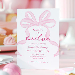 Invitation Coquette fille cabot rose filles 12e fête d'annive