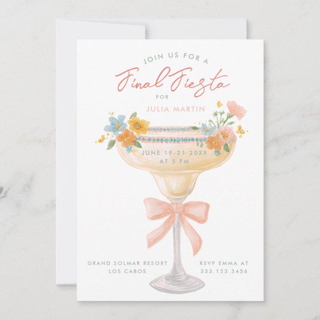 Invitation Coquette Final Fiesta 3 Day Itinerary Bachelorette (Devant)