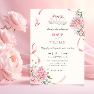 Invitation Coquette Florale Rose Vintage Mariage