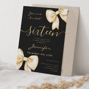 Invitation Coquette Gold Bow Sweet 16 Anniversaire Noir
