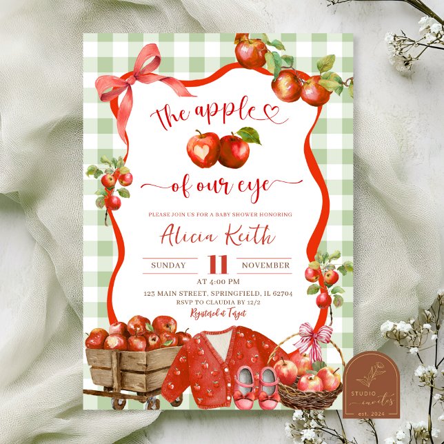 Invitation Coquette Green Plaid Apple Of Our Eye Baby shower (Créateur téléchargé)