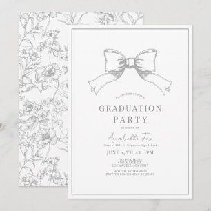 Invitation Coquette Grey Bow Ribbon Graduation Party