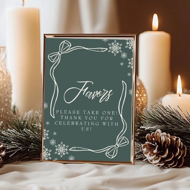 Invitation Coquette hiver vert Favoriser le panneau de table (Green Winter Coquette Favor Table Sign Invitation)