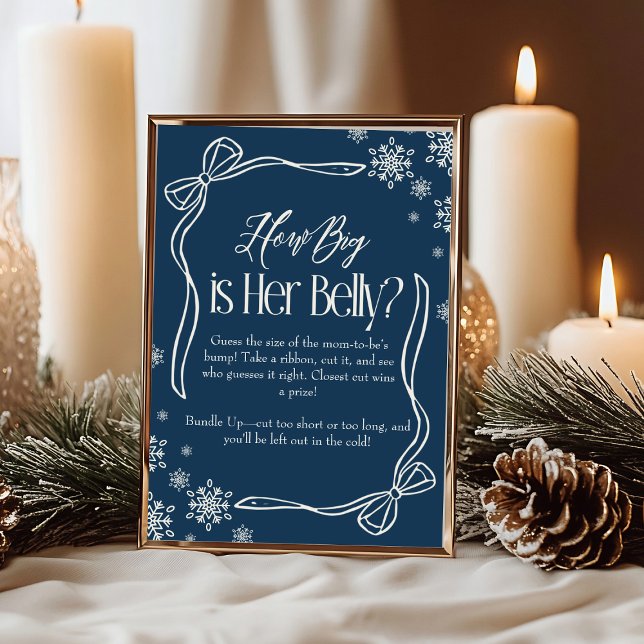 Invitation Coquette hivernale Quelle est la taille de son Bab (Winter Coquette How Big Is Her Belly Baby Shower sign)
