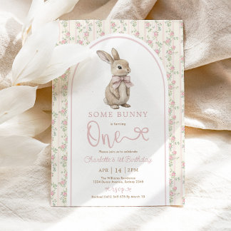 Invitation Coquette Lapin Rose Vintage Lapin 1er Anniversaire
