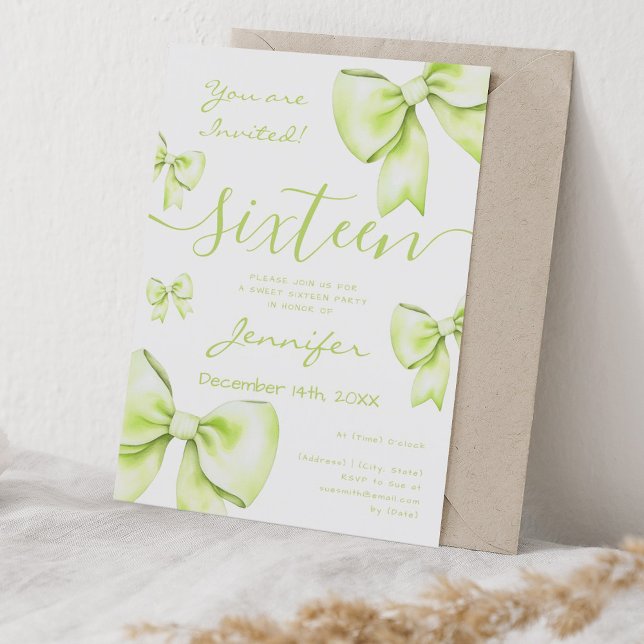 Invitation Coquette Lime Green Bow Sweet 16 Party (Coquette Lime Green Bow Sweet 16 Party Invitation)