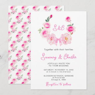 Invitation Coquette Mariage de couronnes rose