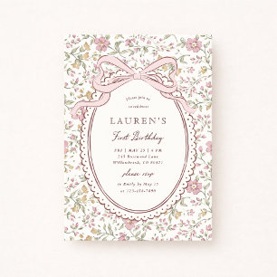 Invitation Coquette Meadow Floral Bow Premier Anniversaire