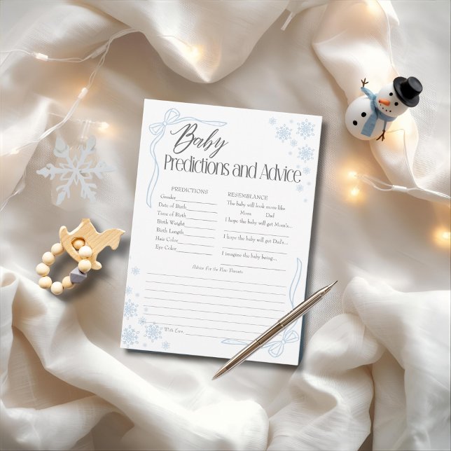 Invitation Coquette Neige Bleu Bébé Prédictions & Conseils Ca (Snow Coquette Blue Baby Predictions & Advice Card)