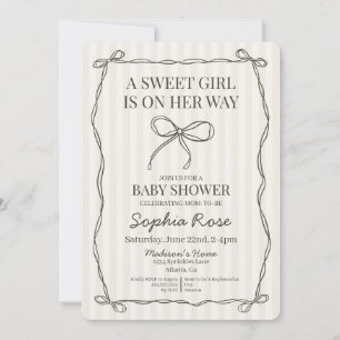 Invitation Coquette noire Bow Beige Baby shower rayé