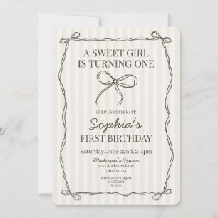 Invitation Coquette Noire Bow Beige rayé Anniversaire
