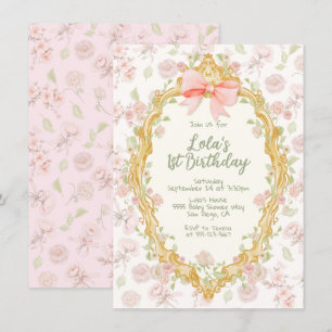 Invitation Coquette Ornate Frame Rose Bow Toile Anniversaire