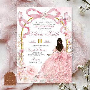 Invitation Coquette Papillon Rose Quinceanera