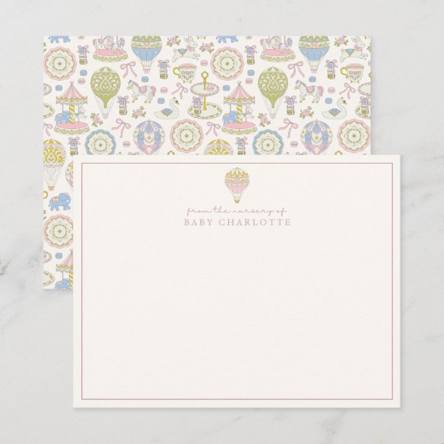 Invitation Coquette Pastel Circus Balloon Nursery Note Card (Devant / Derrière)