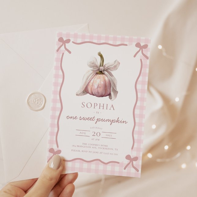 Invitation Coquette Pink Bow Citrouille Automne 1ère fête d'a (Créateur téléchargé)