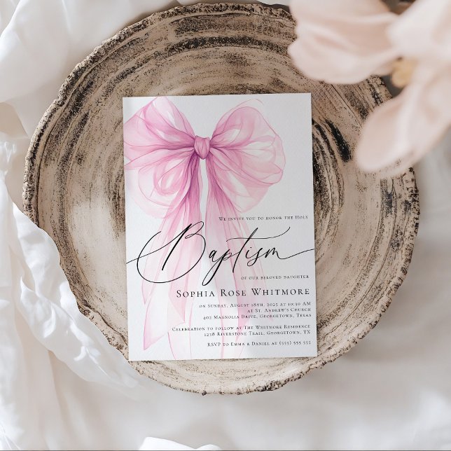 Invitation Coquette Pink Bow Girl Baptism (Créateur téléchargé)