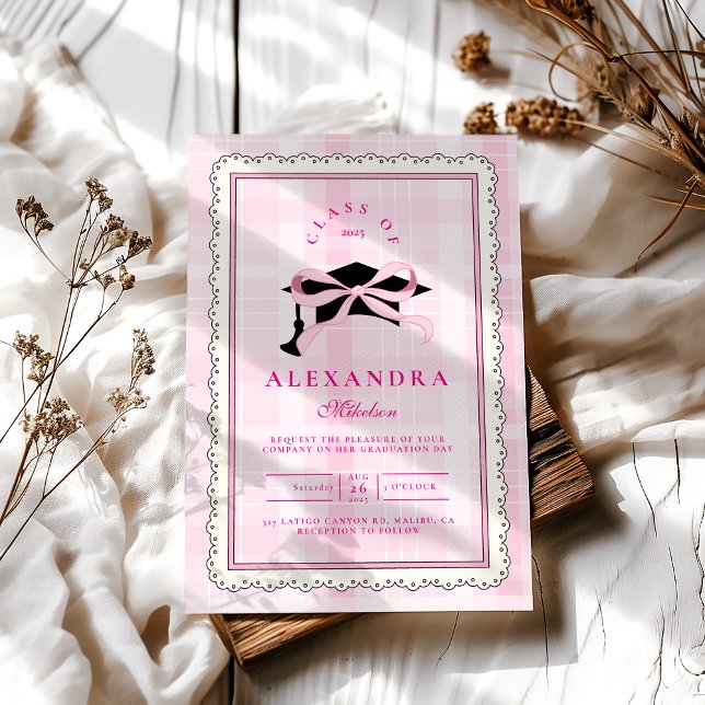 Invitation Coquette Pink Bow Graduation (Créateur téléchargé)