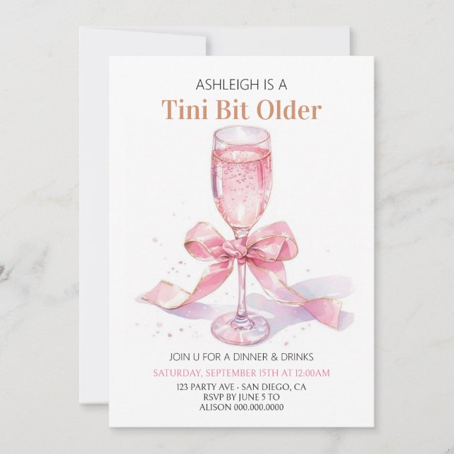Invitation Coquette Pink Bow Martini Anniversaire (Devant)