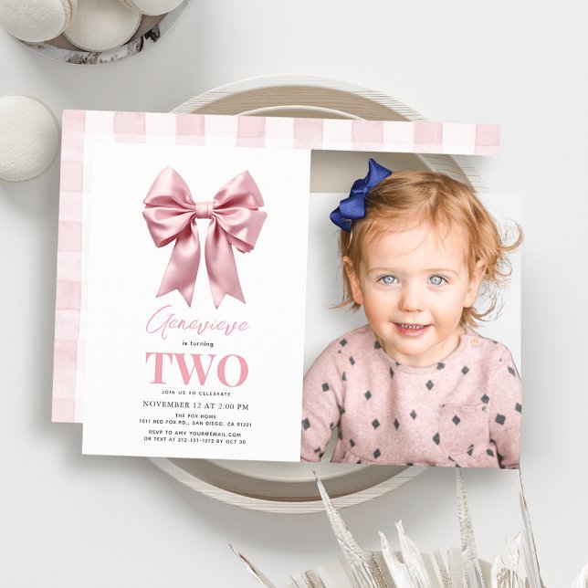 Invitation Coquette Pink Bow Ribbon Girl Birthday Photo (Créateur téléchargé)