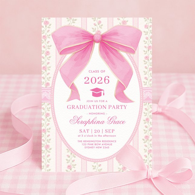 Invitation Coquette Pink Bow Shabby Chic Graduation Party (Créateur téléchargé)