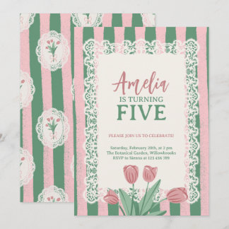 Invitation Coquette Pink Bow Vintage Tulip Any Age Birthday