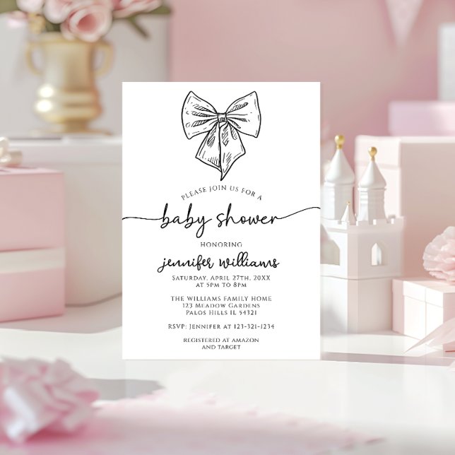 Invitation Coquette Preppy Cute Bow Baby Girl Douche (Créateur téléchargé)