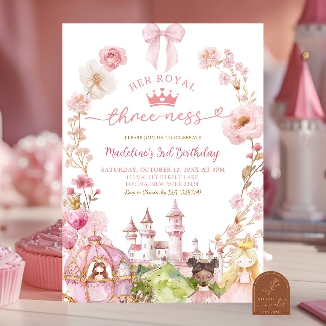 Invitation Coquette Princesse Royaume Arc Rose 3ème Anniversa (Créateur téléchargé)