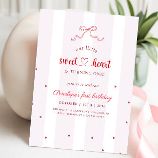 Invitation Coquette Red Bow Mignonne Premier Anniversaire