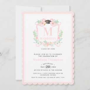Invitation Coquette Ribbon Graduation Monogramme Crest