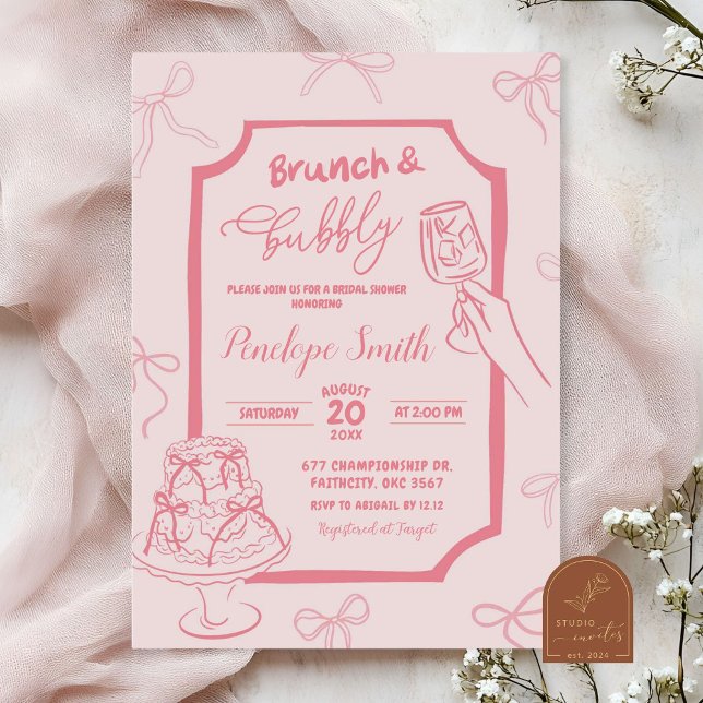 Invitation Coquette rose à main Brunch et Bubbly (Créateur téléchargé)