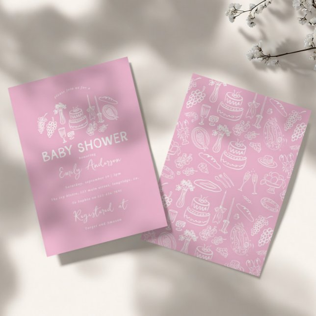 Invitation Coquette rose baby shower à main moderne (Créateur téléchargé)