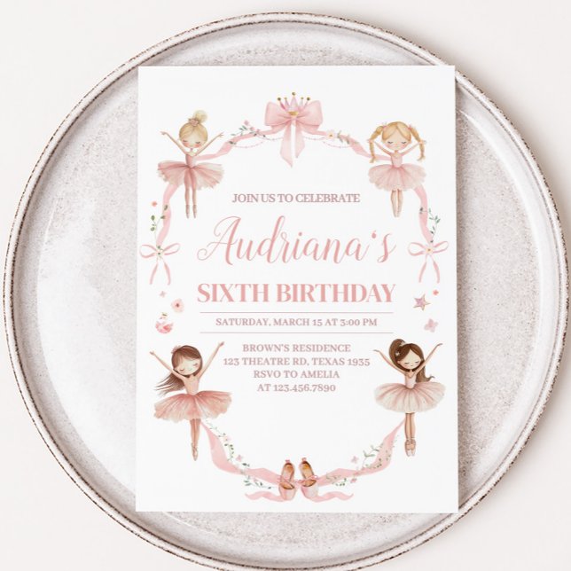 Invitation Coquette rose Ballerina fête d'anniversaire (Pink Ballerina Birthday Party Invitation)