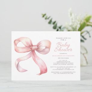 Invitation Coquette Rose Blush Bow Elégant bébé fille Douche