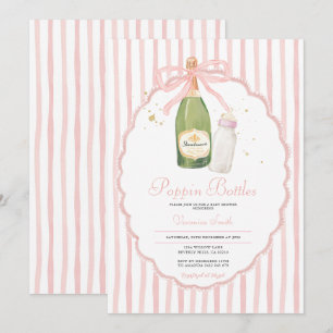 Invitation Coquette rose Bouteilles Poppin Couples Baby showe