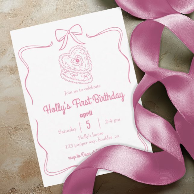 Invitation Coquette Rose Bow 1er Anniversaire Bow Rose (Créateur téléchargé)