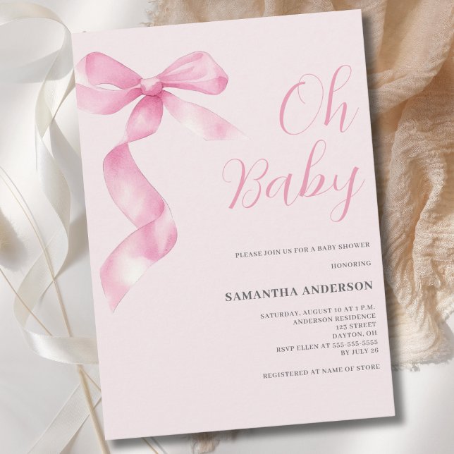 Invitation Coquette Rose Bow Girl Oh Baby shower (Créateur téléchargé)