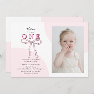 Invitation Coquette rose Bow Photo 1er anniversaire