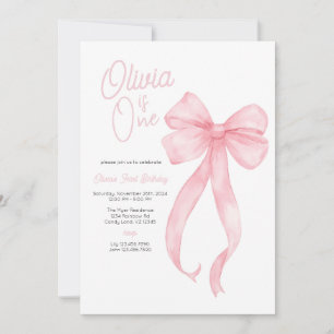 Invitation Coquette Rose Bow Première fête d'anniversaire Inv